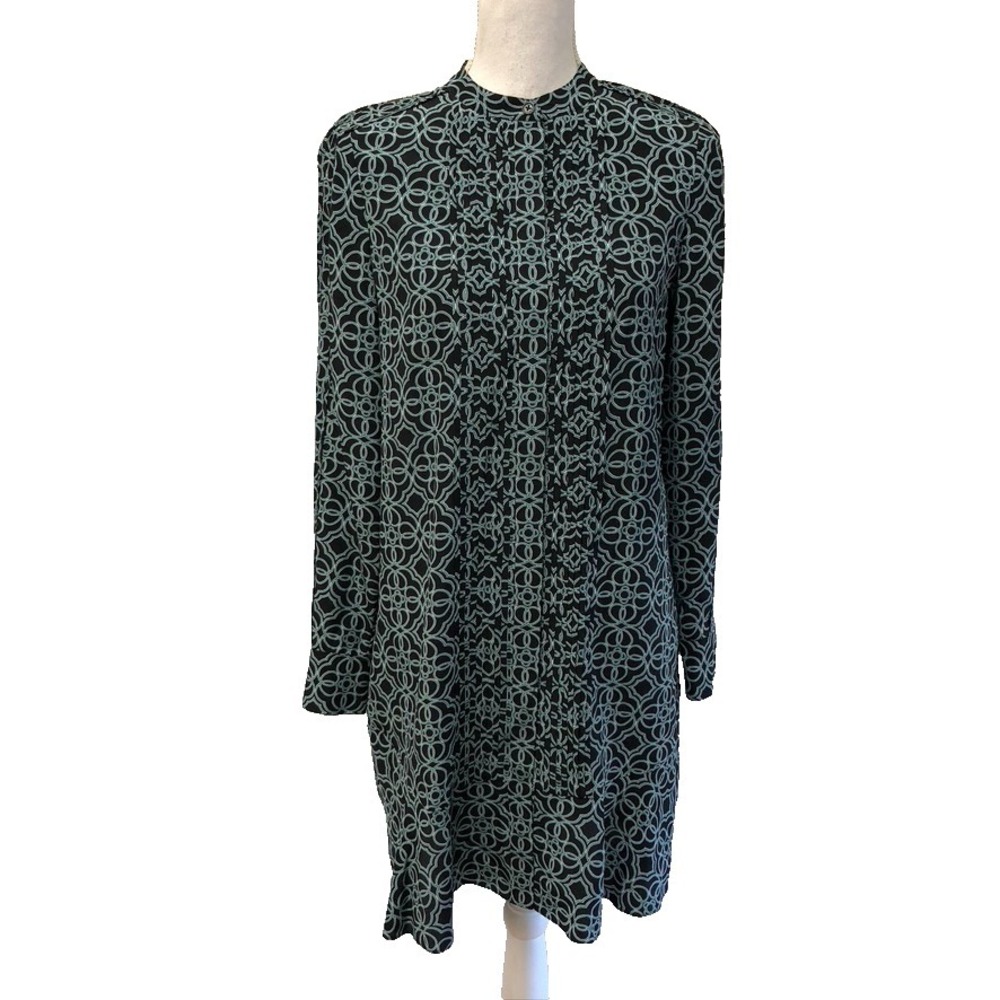 Tory Burch Silk Shift Dress Womens 2 Abstract Mock Neck Long Sleeve Career